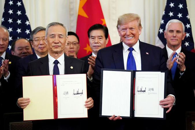 Liu He and Donald Trump Phase 1 trade deal