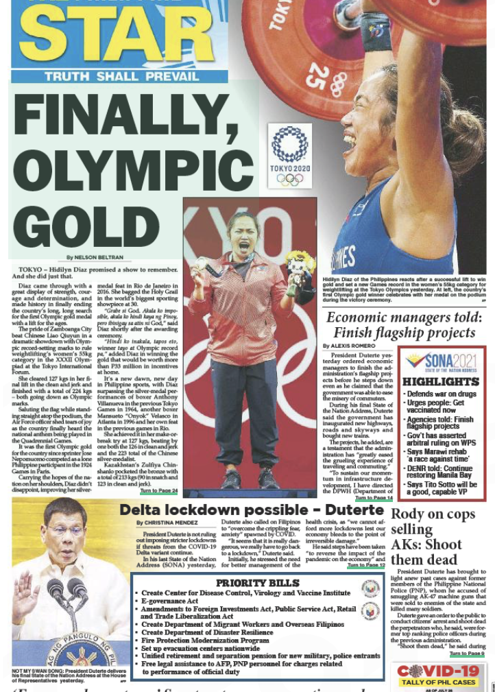 Hidilyn Wins Page One BusinessWorld