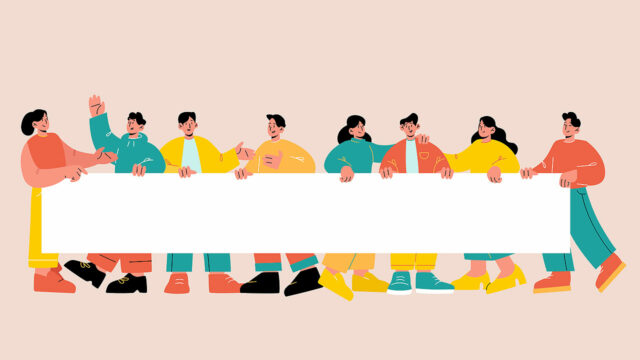 people holding blank banner