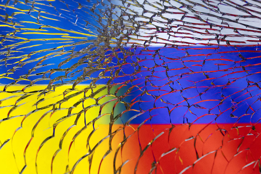 Ukraine and Russian flags