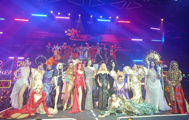Drag Race Philippines queens with host Paolo Ballesteros, and judges KaladKaren and Jiggly Caliente, photo by Michelle Anne P. Soliman 2