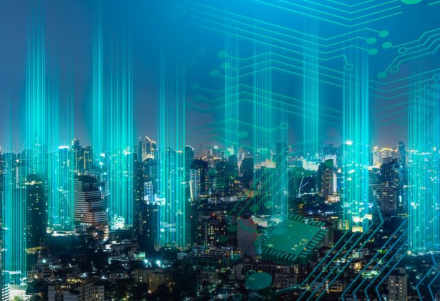 5g,Network,Digital,Hologram,And,Internet,Of,Things,On,City