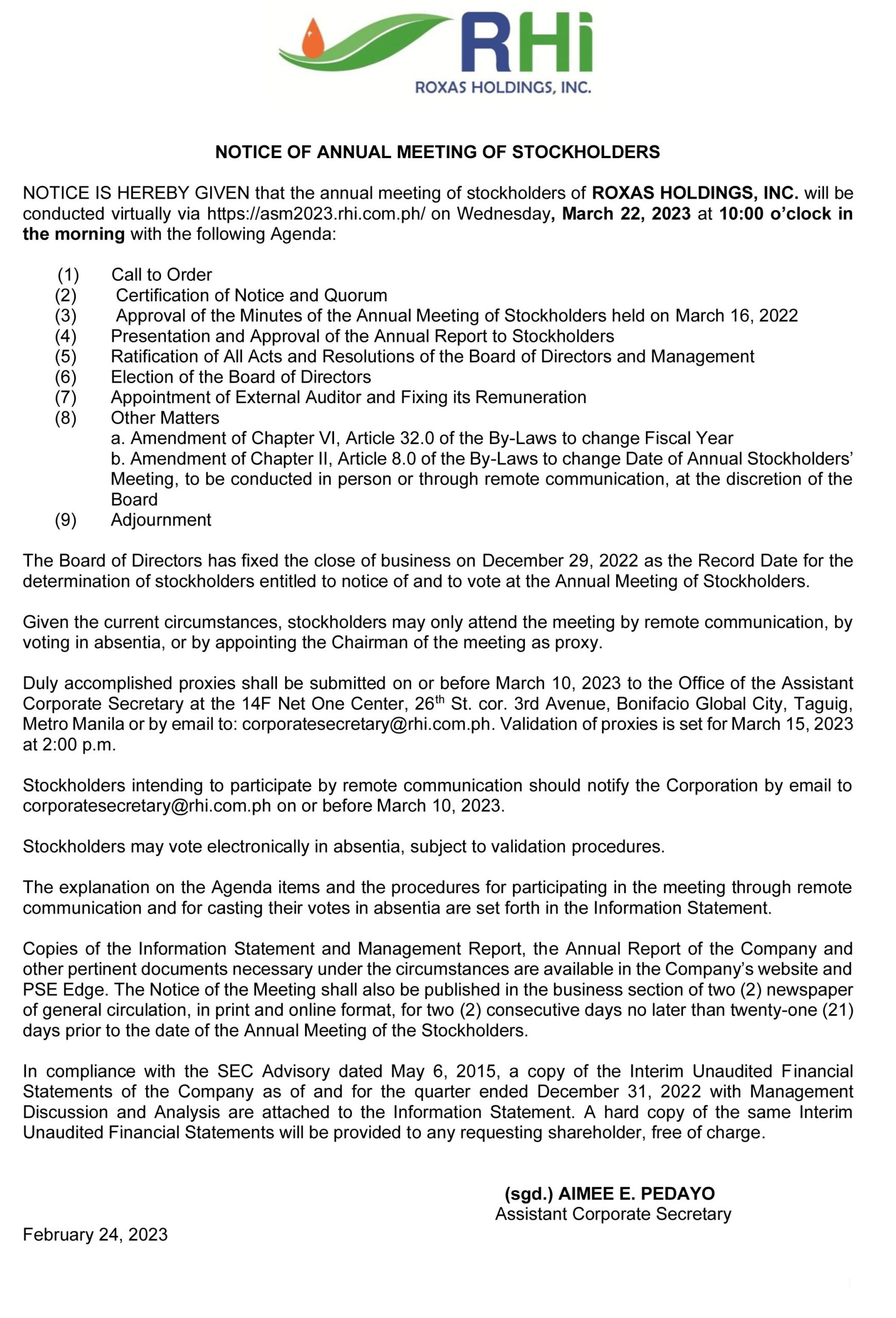 RHI Notice of ASM