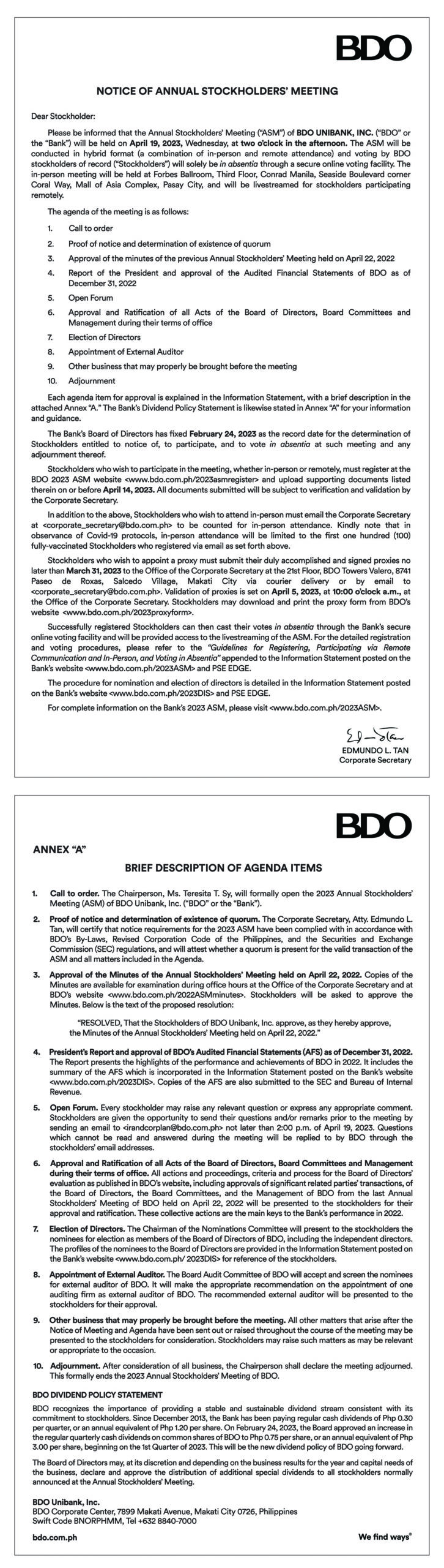 BDO Unibank 2023 ASM