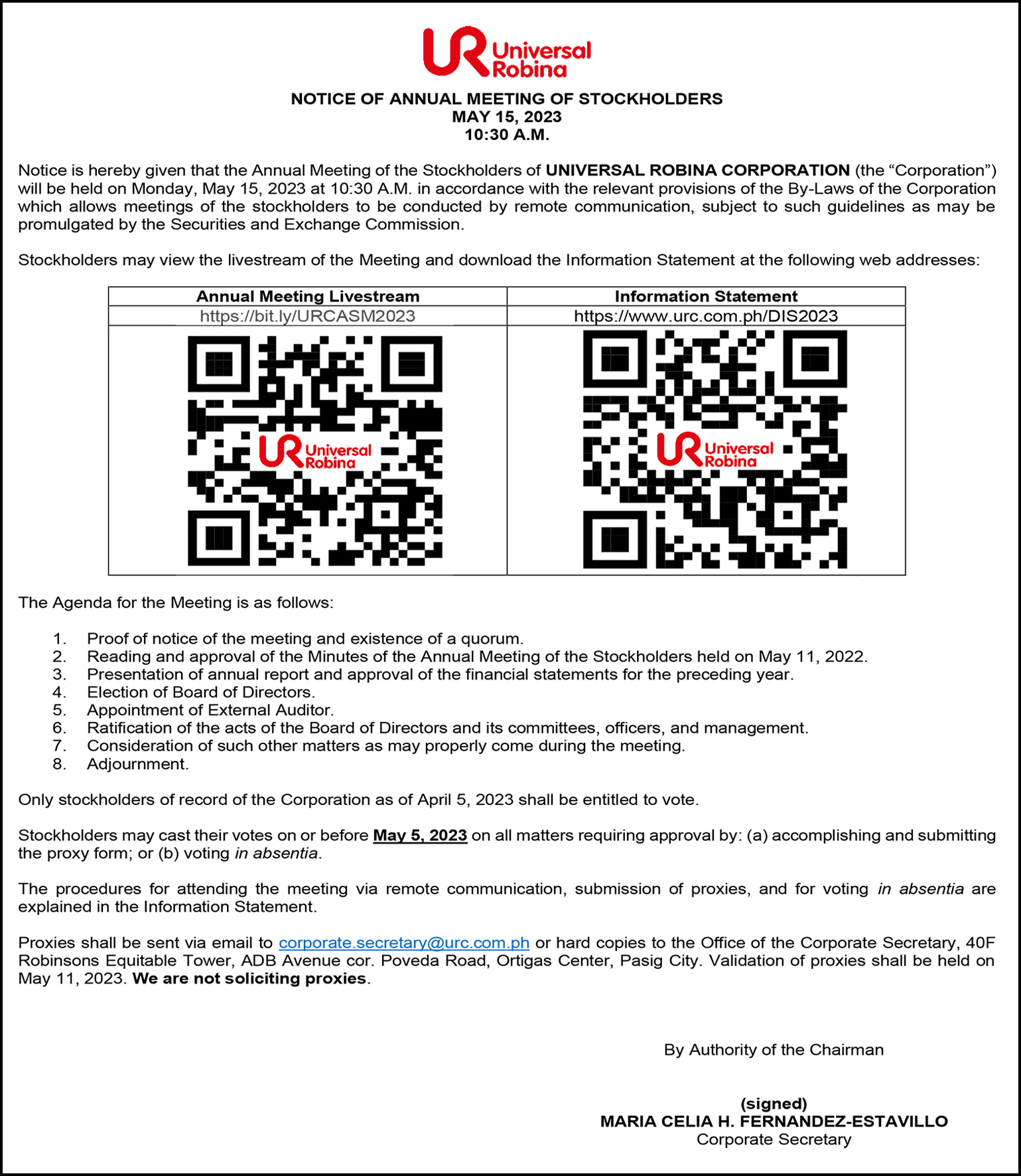URC 2023 ASM Notice