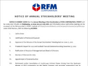 RFM Corp. to conduct annual stockholders’ meeting virtually on June 14
