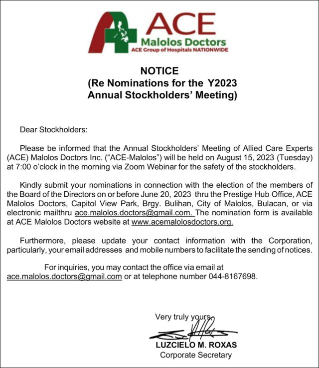 ACE Malolos 2023 ASM Notice