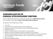 Jollibee Foods Corp. sets 2023 annual meeting of stockholders on June 30