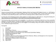 Allied Care Experts (ACE) Malolos Doctors, Inc. to hold 2023 Annual Stockholders’ Meeting on Aug. 15