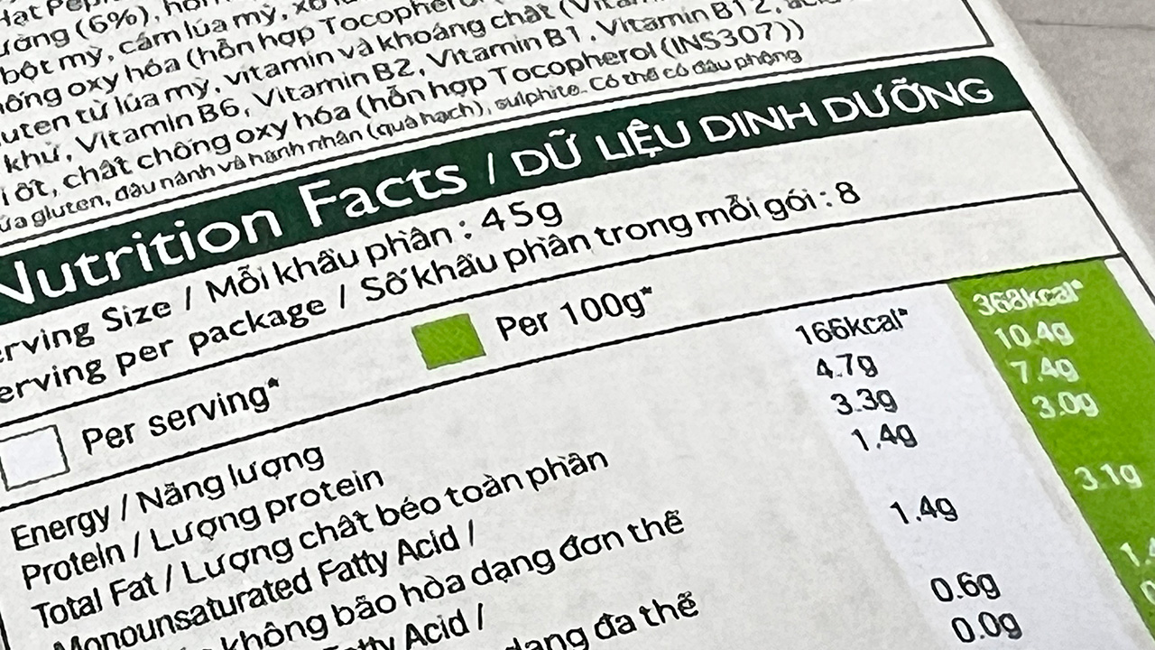 nutrition label