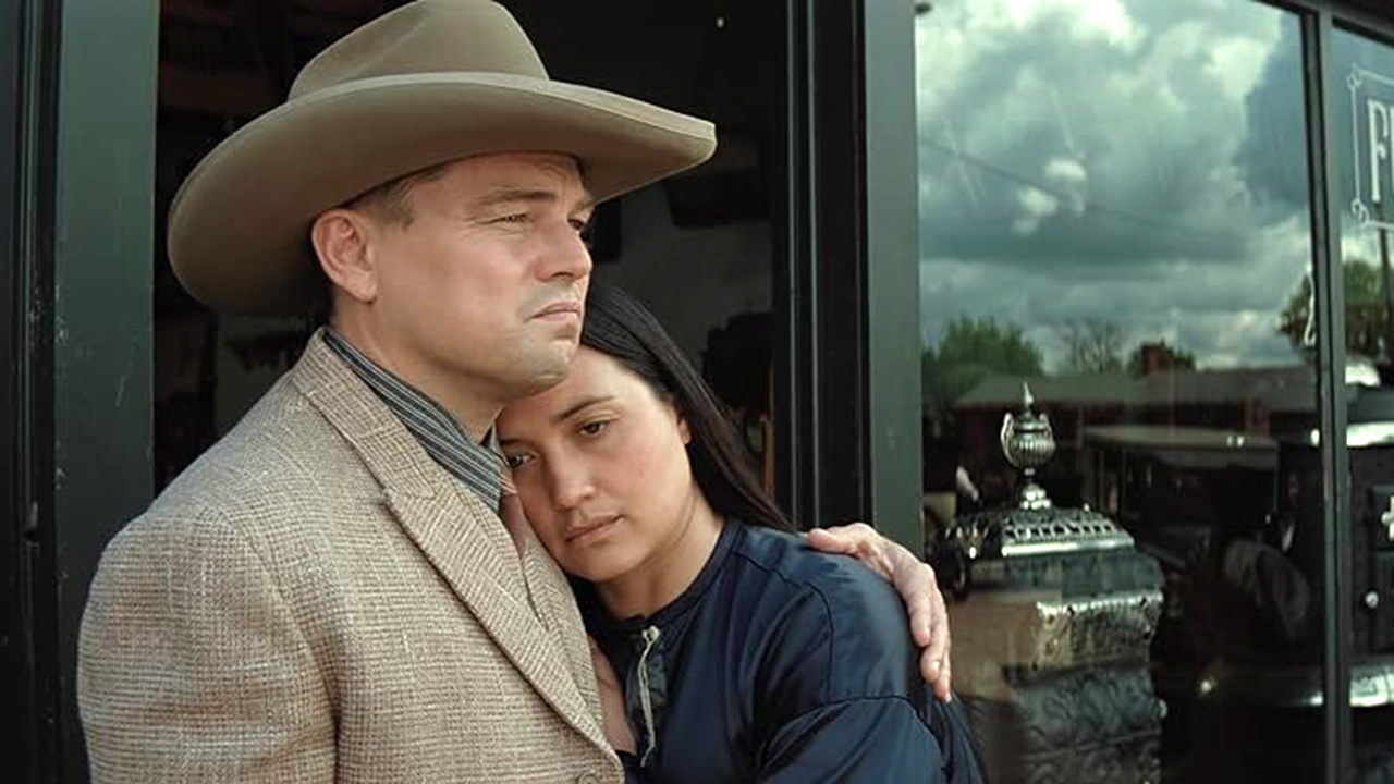 Leonardo DiCaprio and Lily Gladstone in Killers of the Flower Moon