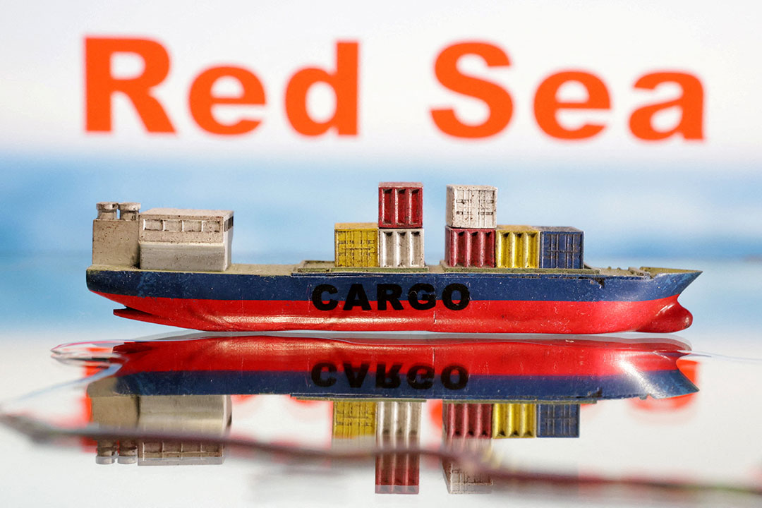 red sea-cargo ship boat model