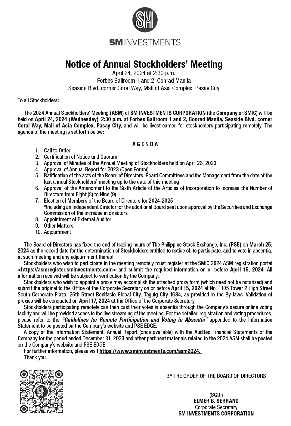 SMIC 2024 ASM Notice