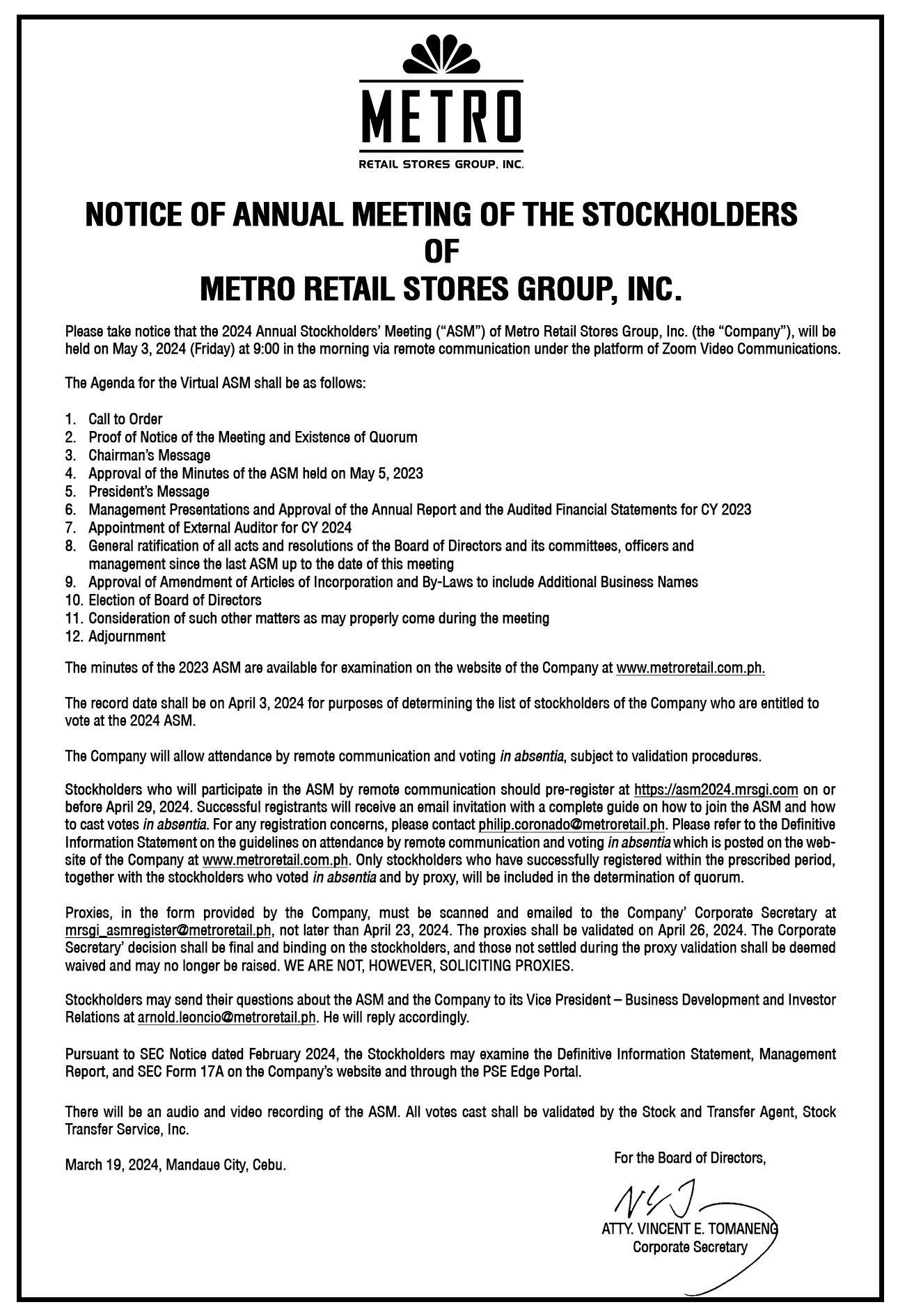 Metro Retail Stores Group 2024 ASM