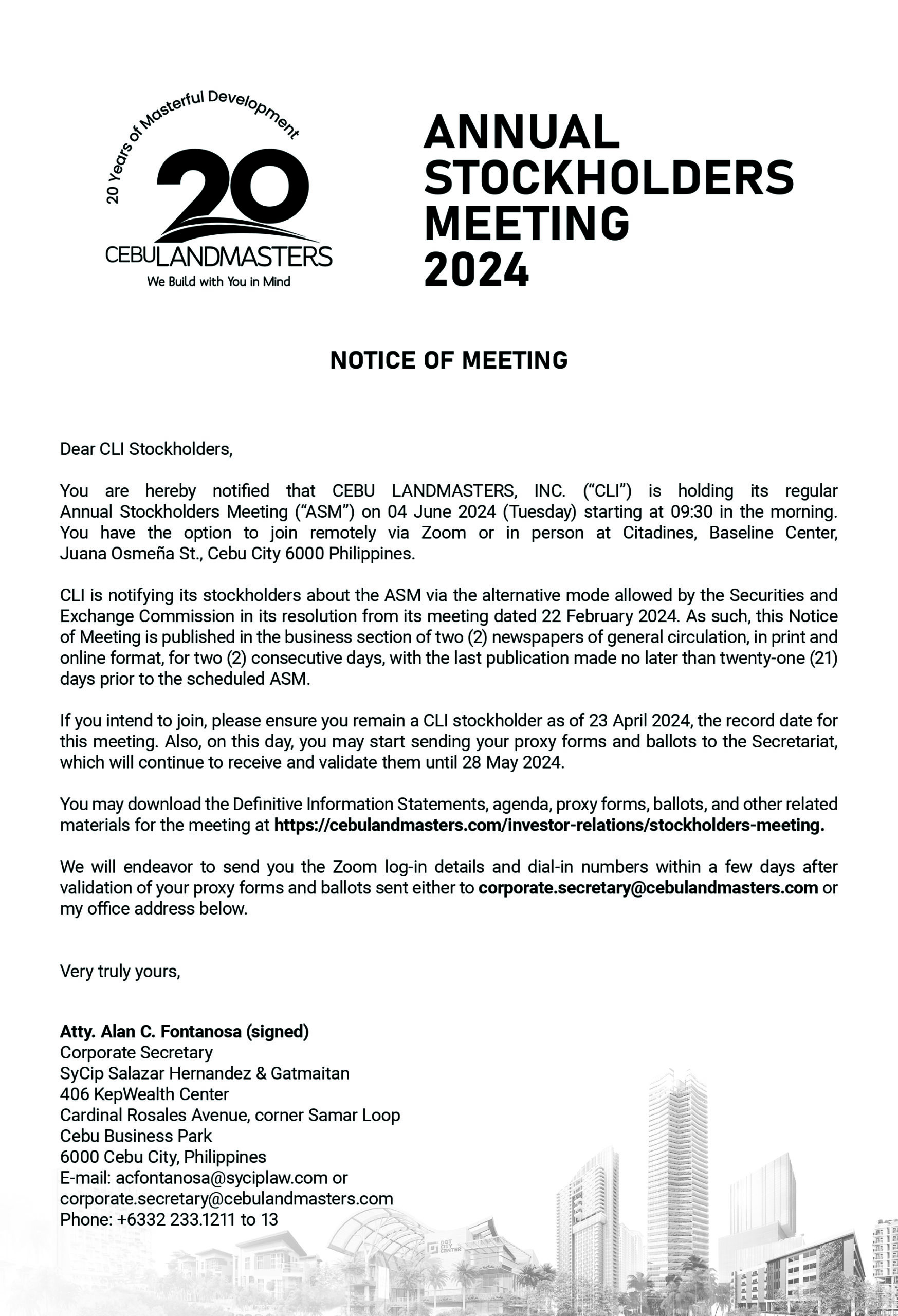 Cebu Landmasters, Inc 2024 ASM