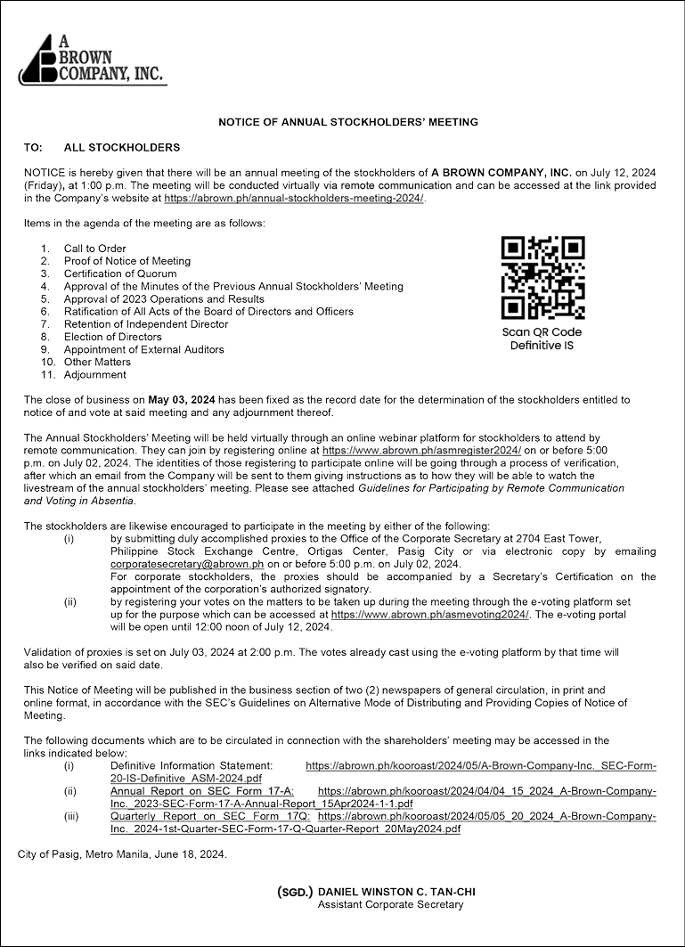 A Brown Company Inc 2024 ASM