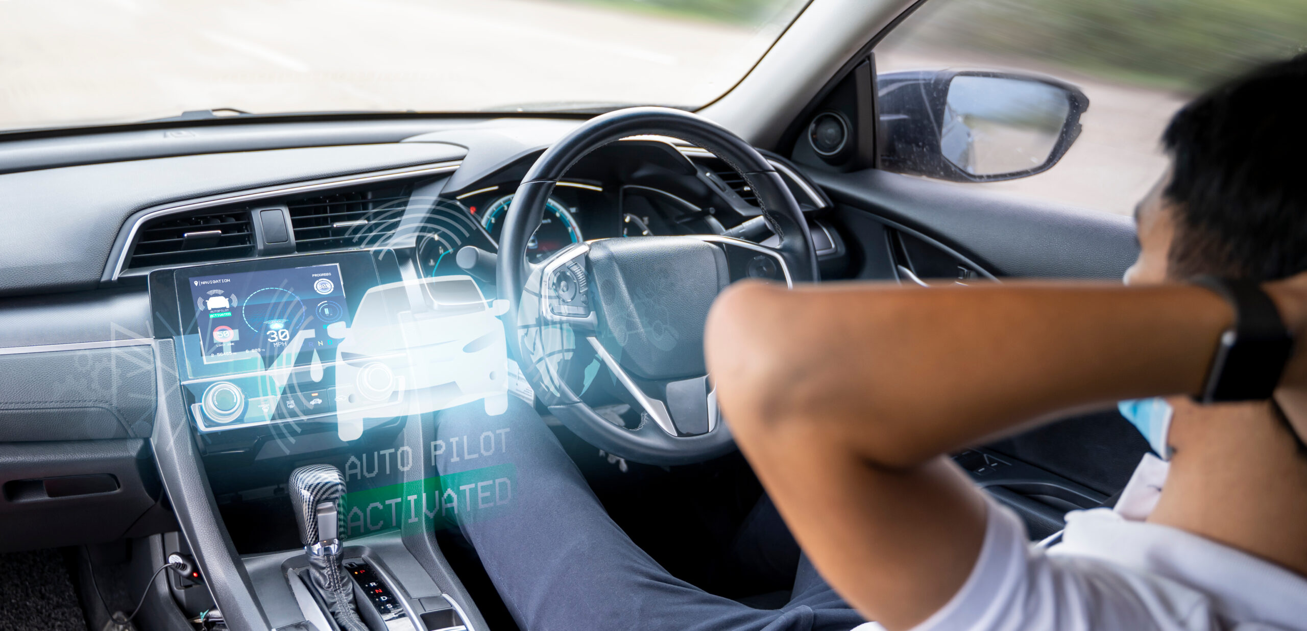 Auto pilot cruise mode self-driving car while sleeping taking re