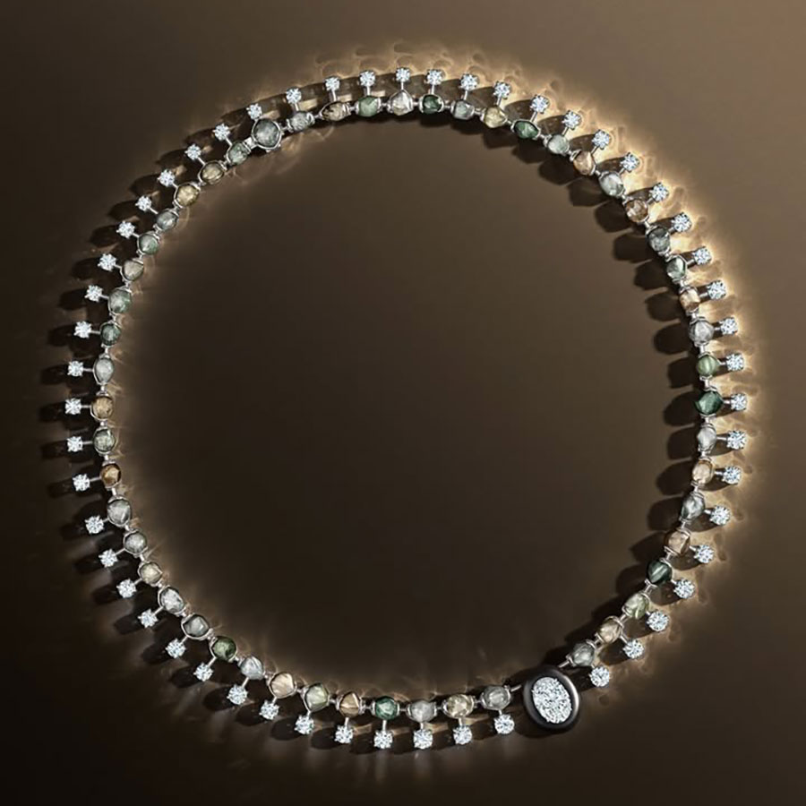Zoe-dazzled-in-the-Embrace-necklace-from-our-latest-High-Jewellery-collection,-Essence-of-Nature.