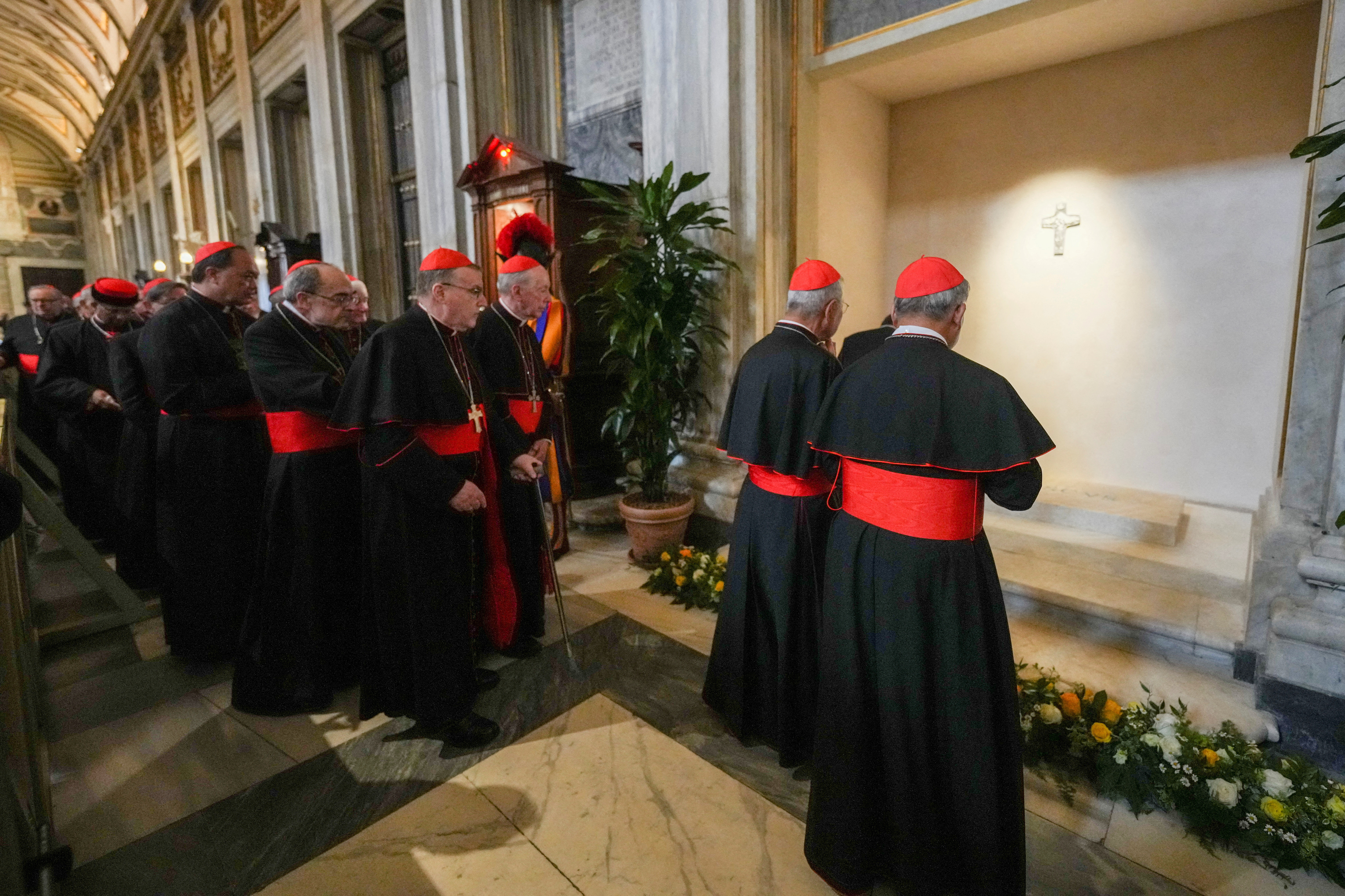 Cardinals visit the tomb of late Pope Francis inside St. Mary Major Basilica in Rome