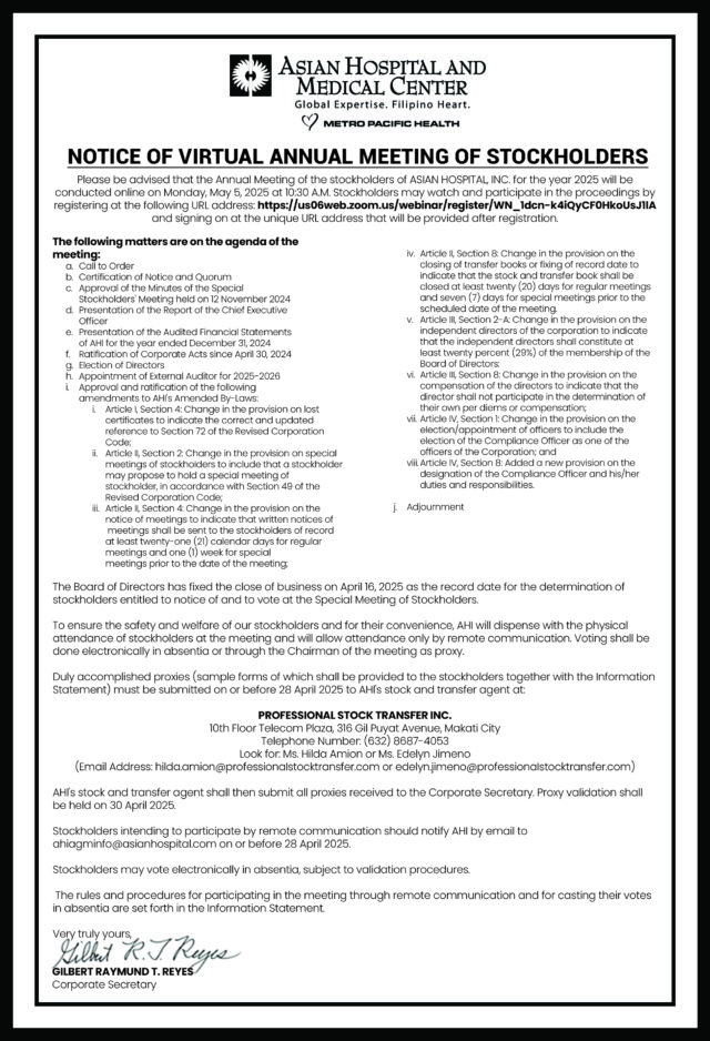 Asian Hospital 2025 ASM