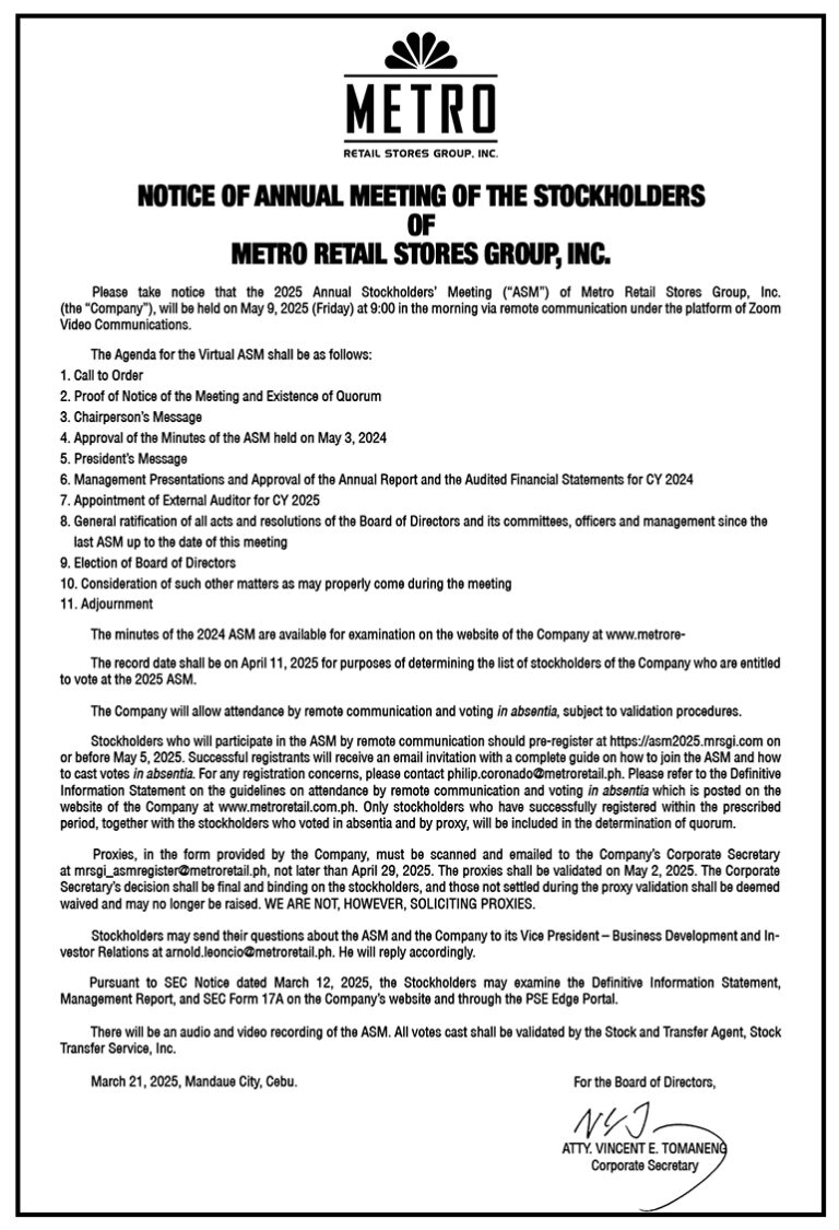 Metro Retail Stores Group, Inc. announces Annual Stockholders’ Meeting on May 9 via Zoom