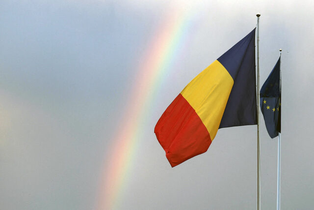Romanian-European Union flags