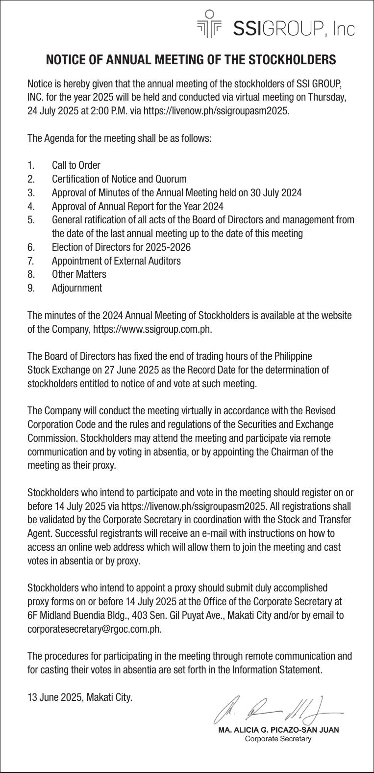 Notice of Annual Meeting of the Stockholders