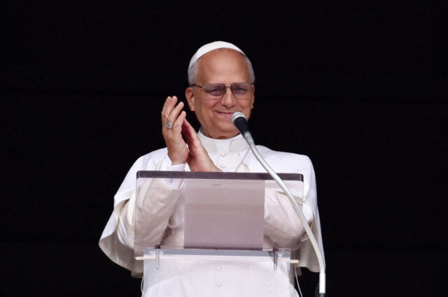 Pope Leo XIV leads the Angelus prayer at the Vatican