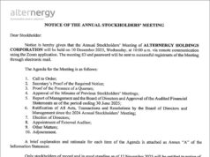 Alternenergy Holdings Corp. to hold Annual Stockholders’ Meeting on Dec. 10 via Zoom