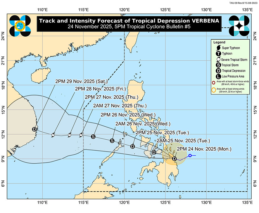 Tropical Depression Verbena hits Surigao; wind alerts raised across Philippines