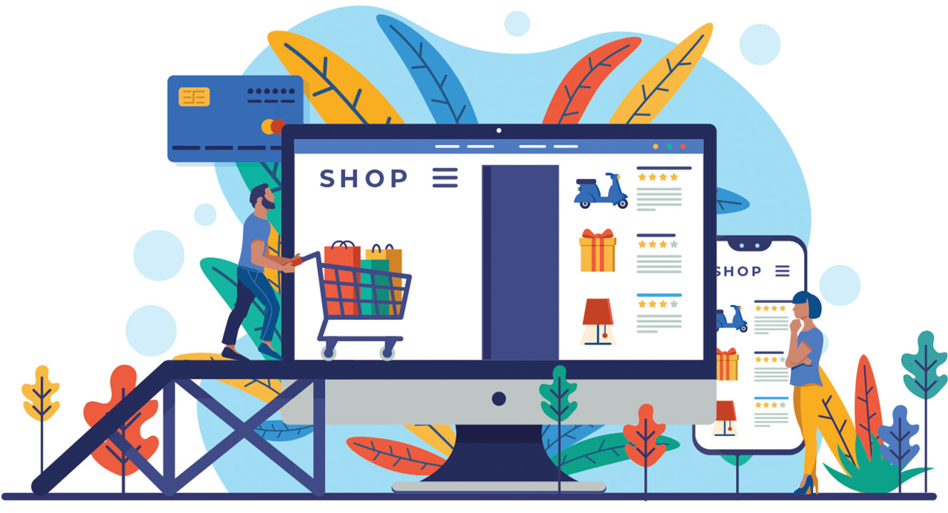 Online shopping concept for landing page