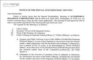 Alterenergy Holdings Corp. announces 2026 Special Stockholders’ Meeting to be held on April 8