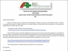 ACE Medical Center – Palawan to hold Annual Stockholders’ Meeting on April 27 via Zoom