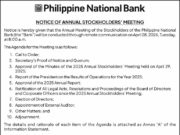 Philippine National Bank’s Annual Stockholders’ Meeting to be held on April 28 via remote communication