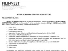 Filinvest Development Corp. to hold 2026 Annual Stockholder’s Meeting virtually on April 24