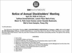 SM Investments Corp. to hold Annual Stockholders’ Meeting on April 29