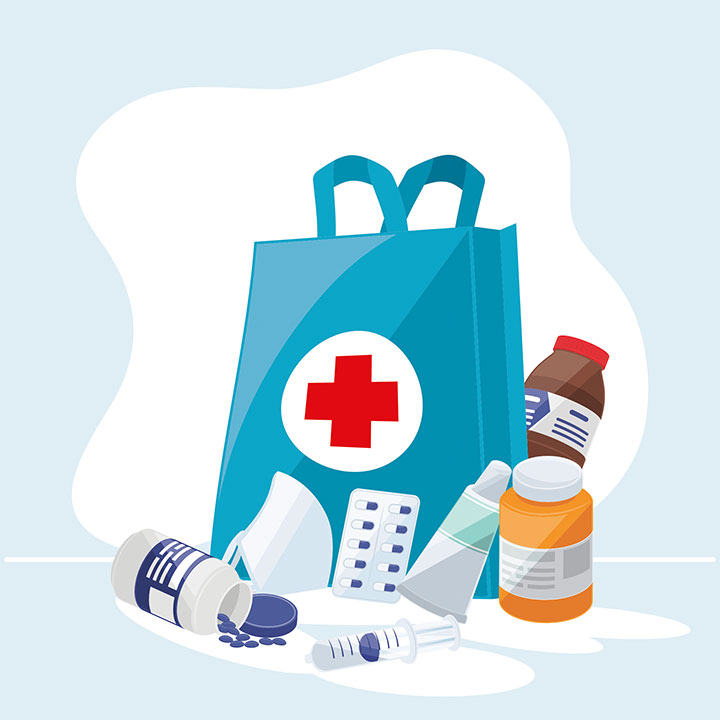 Pharmacy paper bag and medicine