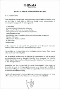 PHINMA Corp. to hold Annual Shareholders’ Meeting on April 17 via remote communication