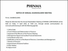 PHINMA Corp. to hold Annual Shareholders’ Meeting on April 17 via remote communication