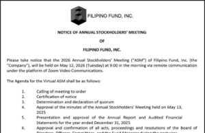 Filipino Fund, Inc. to hold 2026 Annual Stockholders’ Meeting on May 12 via remote communication