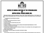 Metro Retail Stores Group, Inc. to hold Annual Stockholders’ Meeting on May 4 via Zoom