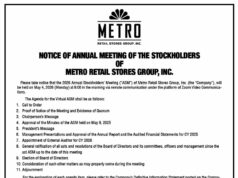 Metro Retail Stores Group, Inc. to hold Annual Stockholders’ Meeting on May 4 via Zoom