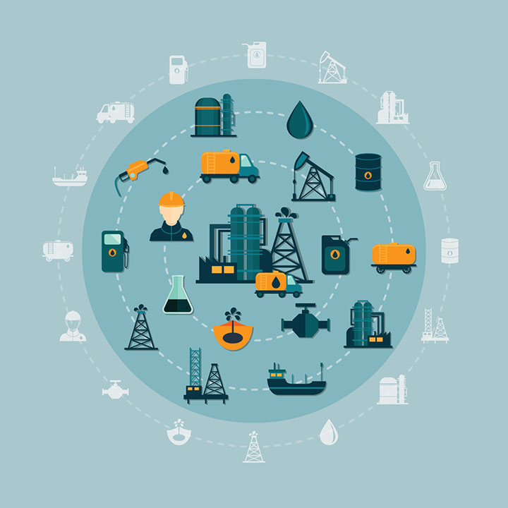 Petroleum icons round composition