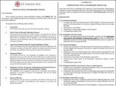 LT Group, Inc. discloses Annual Stockholders’ Meeting on May 6 via Zoom
