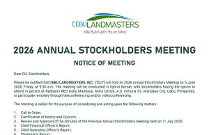 Cebu Landmasters, Inc. to hold Annual Stockholders Meeting on June 5 via hybrid format