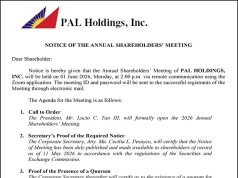 PAL Holdings, Inc. to conduct Annual Shareholders’ Meeting on June 1 via Zoom