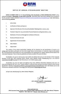 RFM Corp. to conduct virtual Annual Stockholders’ Meeting on June 24