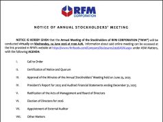 RFM Corp. to conduct virtual Annual Stockholders’ Meeting on June 24